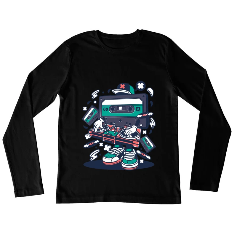 Cassette DJ avec platines Femme Manches Longues T-Shirt