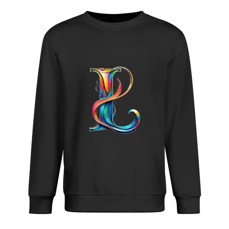 Ornate Rainbow Letter P with Decorative Swirls Male Pullover Sweatshirt