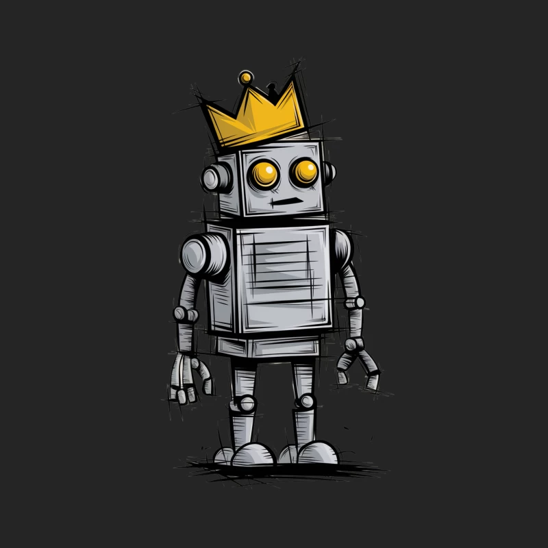 Crowned Retro Robot: Cute Cartoon Sketch Female Pullover Sweatshirt
