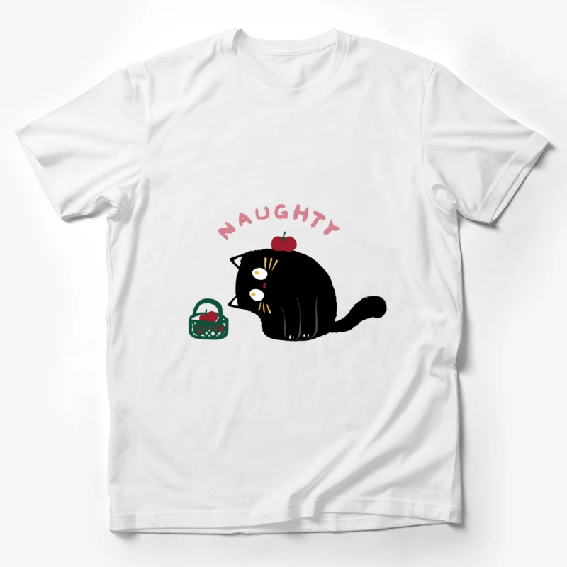 Verspielte schwarze Katze mit Apfel Herren T-Shirt