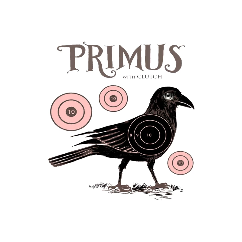 Vintage-Style Primus Concert Poster with Crow and Target Designs Throw Pillow