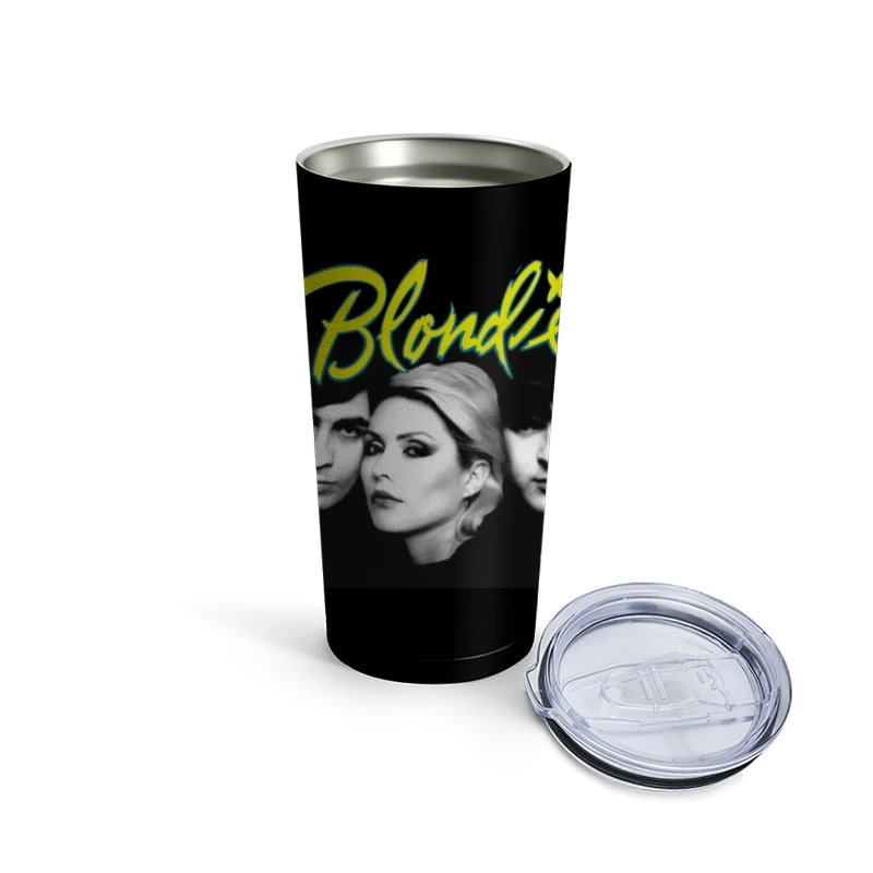 Iconic Black and White Portrait of New Wave Band Blondie Travel Mug