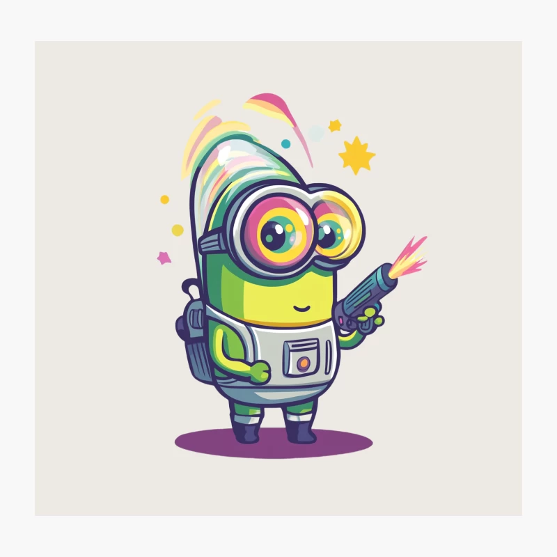 Colorful Cartoon Minion with Big Eyes in Sci-Fi Style Throw Pillow