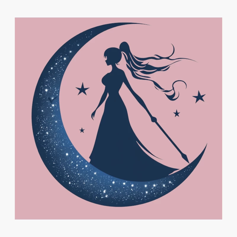 Celestial Silhouette: Woman on Magical Moon Throw Pillow