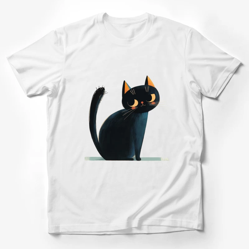 Adorable Black Cat Cartoon Illustration with Orange Ears Male T-Shirt