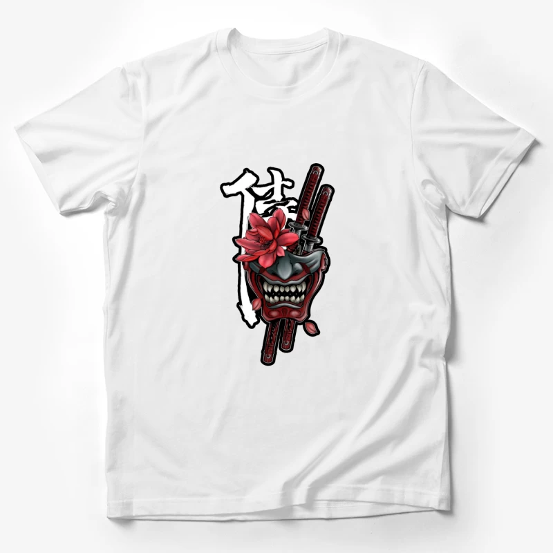 Samurai Mask Art with Katana and Flower Male T-Shirt