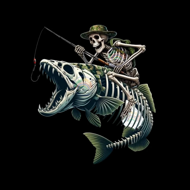 Skeleton Fishing in a Humorous Style Tapestry