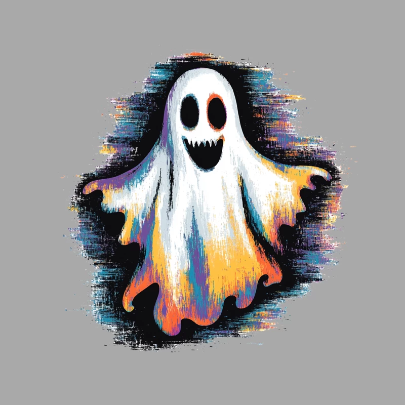 Colorful Spooky Ghost Halloween Illustration Female Pullover Hoodie