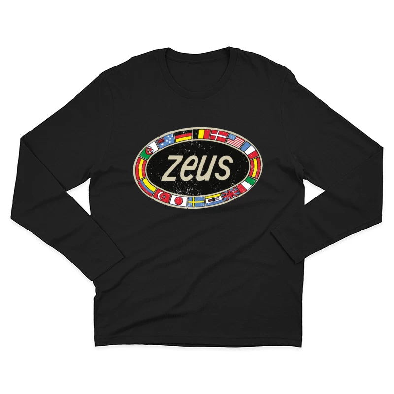 Zeus International Vintage Logo with National Flags Border Male Long Sleeve T-Shirt