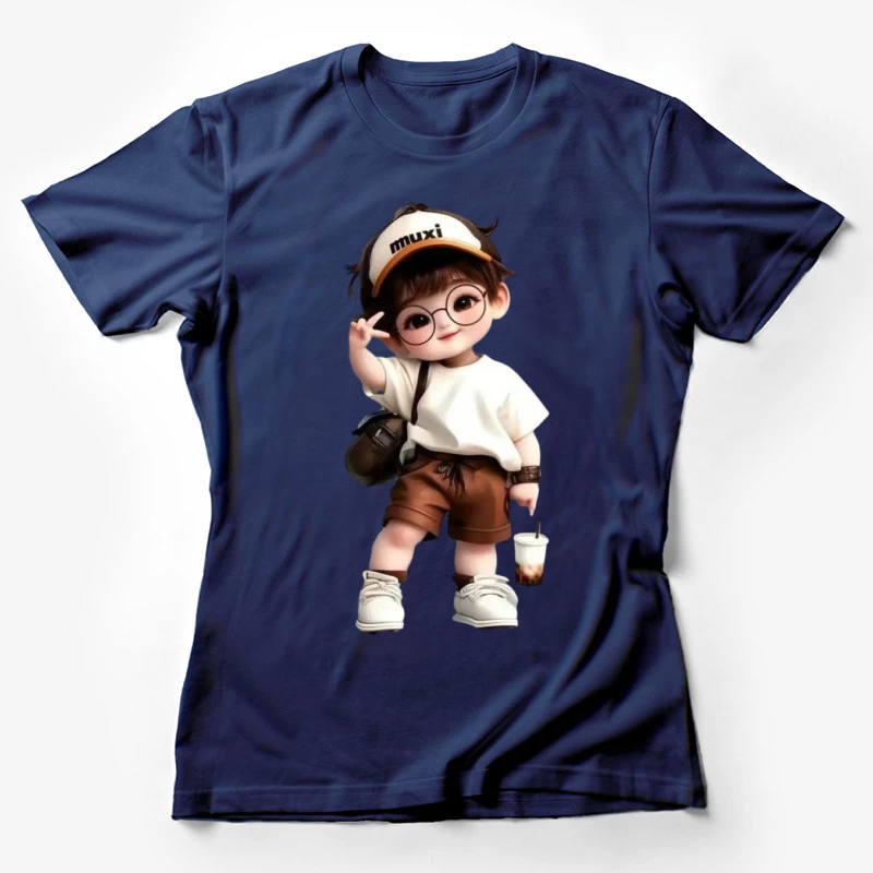 Niedliches Kind mit Brille und Mütze Damen T-Shirt