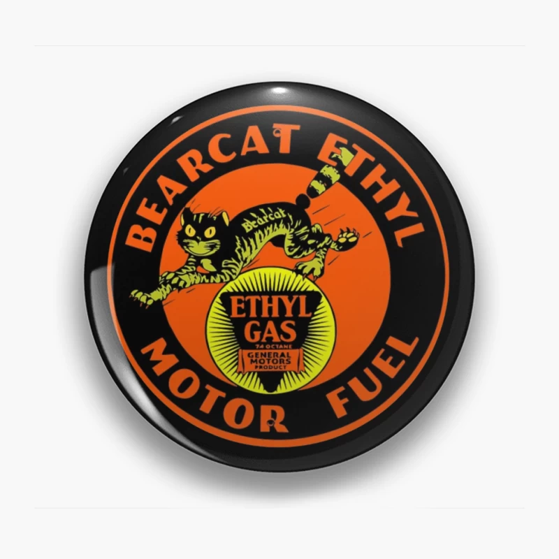 Vintage Bearcat Ethyl Motor Fuel Advertisement with Black Cat Mascot Pin