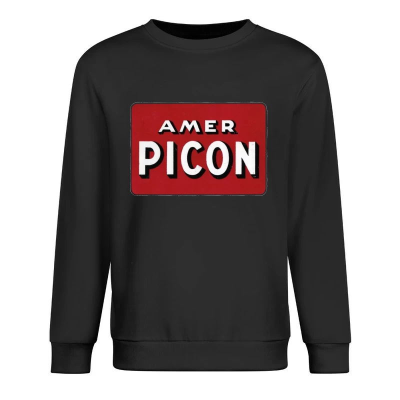 Vintage Amer Picon Logo Typography on Red Background Male Pullover Sweatshirt