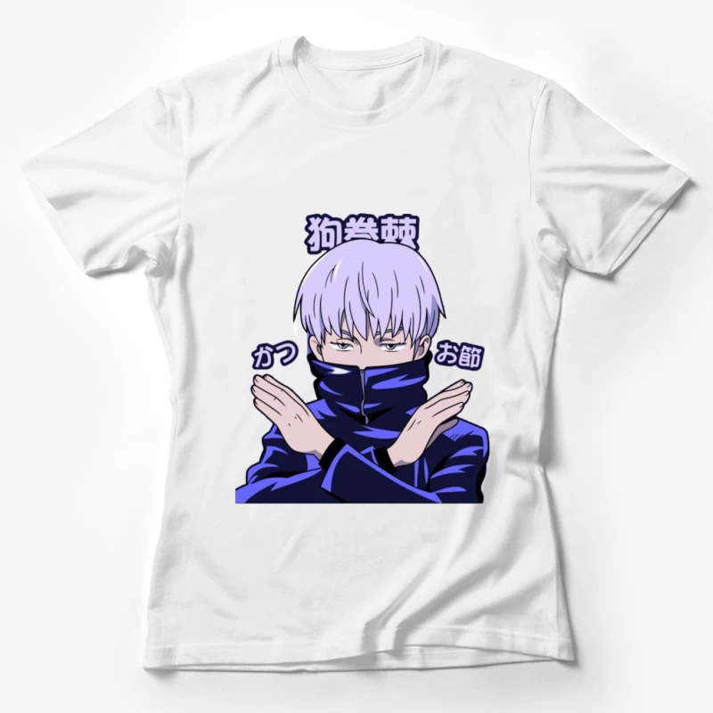 Anime Charakter mit lila Haaren und blauer Kleidung Damen T-Shirt