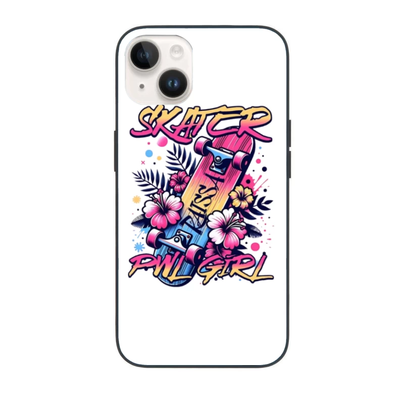 Tropical Skater Girl Typography with Floral Design iPhone Case