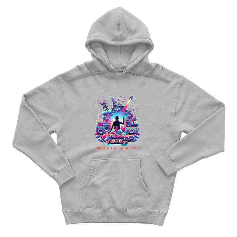 Neon Retro DJ Music Party Illustration Male Pullover Hoodie