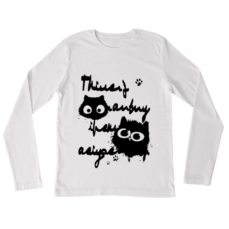 Niedliche Katzenzeichnung mit Schrift Damen Langarm T-Shirt