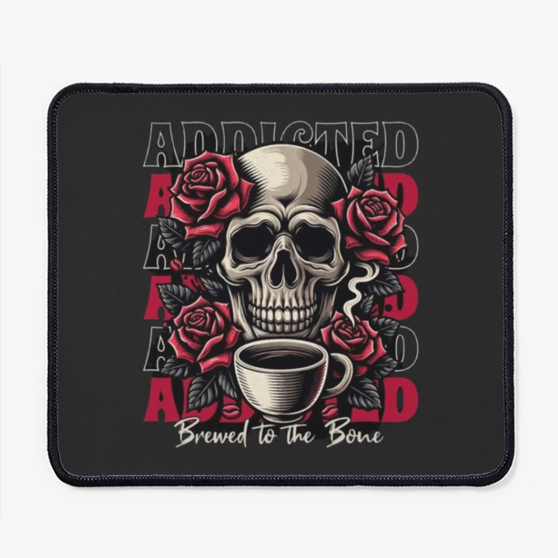 Gothic Skull with Roses and Coffee - "Brewed to the Bone" Mouse Pad