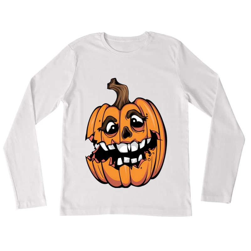 Visage de citrouille d'Halloween animé Femme Manches Longues T-Shirt