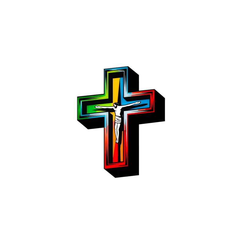 Colorful Modern Christian Cross with Crucifixion Desk Mat