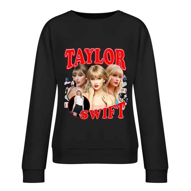 Pop Star Photo Collage with Red Typography Female Pullover Sweatshirt