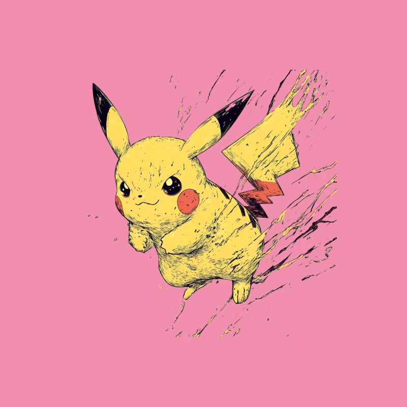 Energetic Pikachu: Iconic Pokemon Illustration Male T-Shirt
