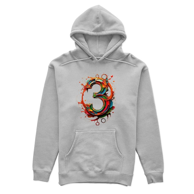 Vibrant 3D Number Three with Abstract Geometric Design Female Pullover Hoodie