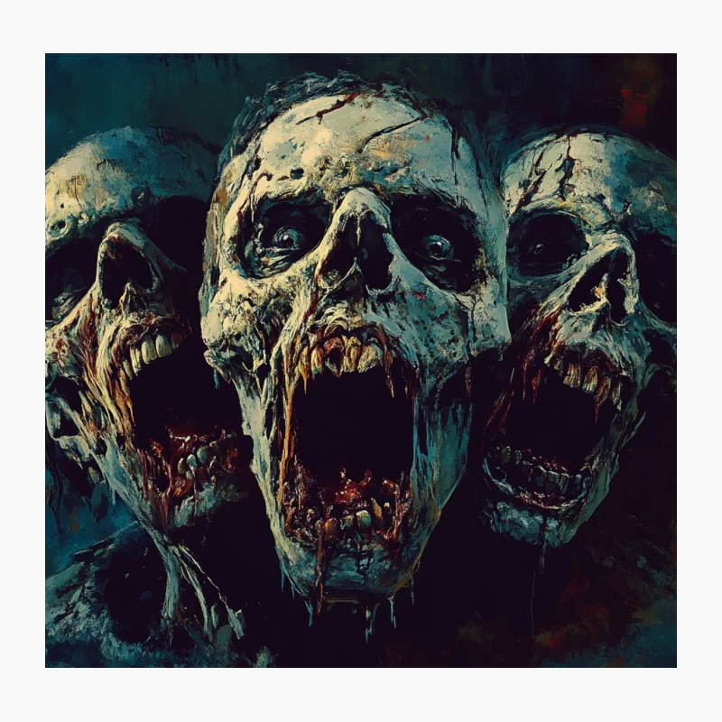 Grotesque Undead Skulls: A Macabre Horror Masterpiece Throw Pillow