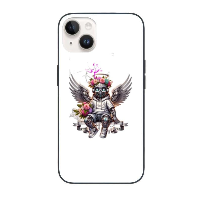 Angelic Steampunk Robot with Floral Crown and Wings iPhone Case