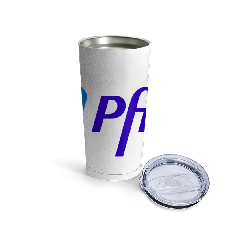 Pfizer Pharmaceutical Company Logo in Blue and Purple Travel Mug