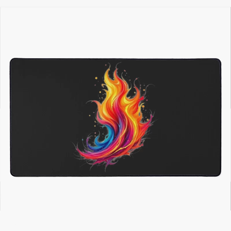 Vibrant Rainbow Flame Abstract Art Desk Mat