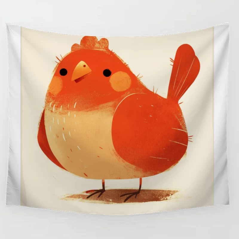 Cute Red Robin Bird Illustration Tapestry