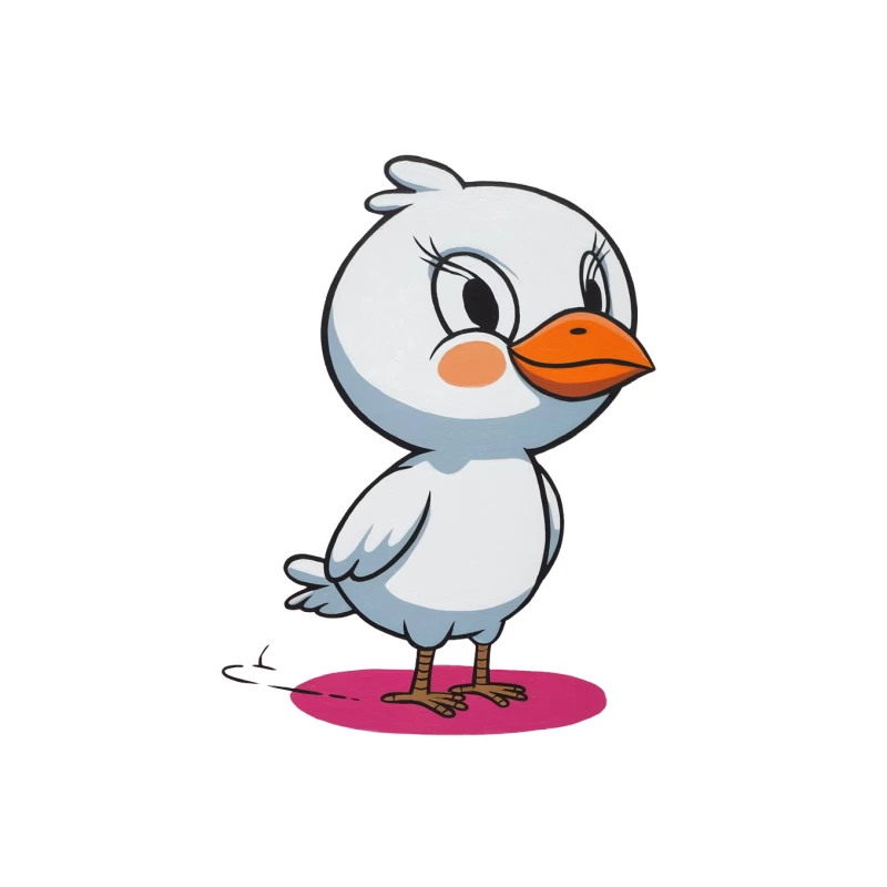 Adorable Cartoon White Bird with Orange Beak Standing on Pink Circle Tapestry