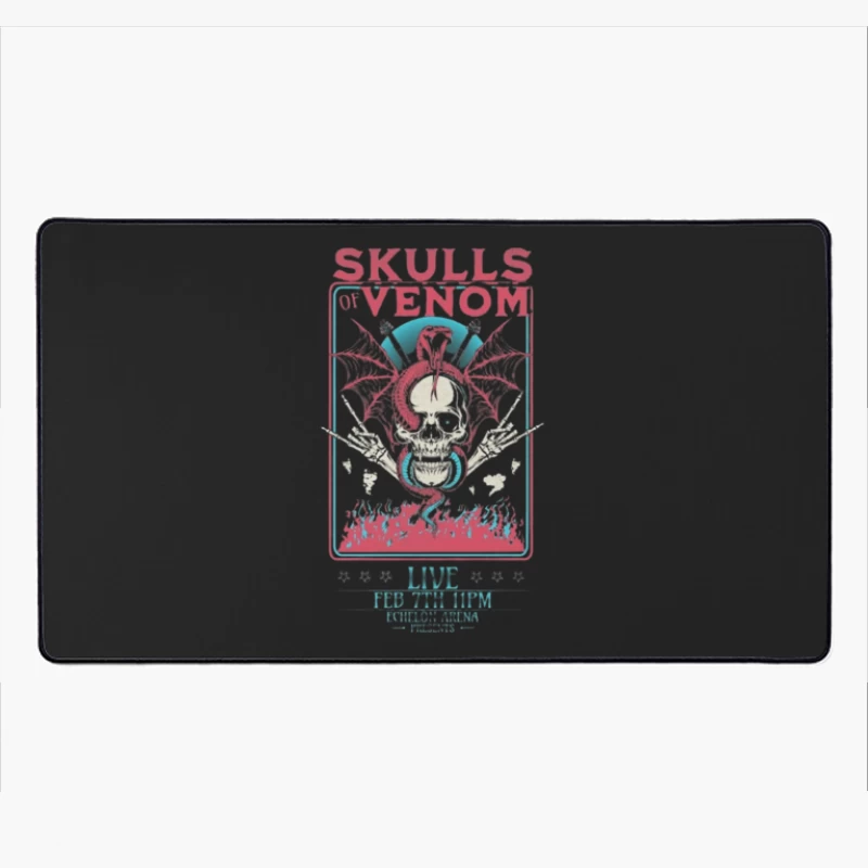 Gothic Skulls of Venom Concert Poster with Spiderwebs and Flames Desk Mat