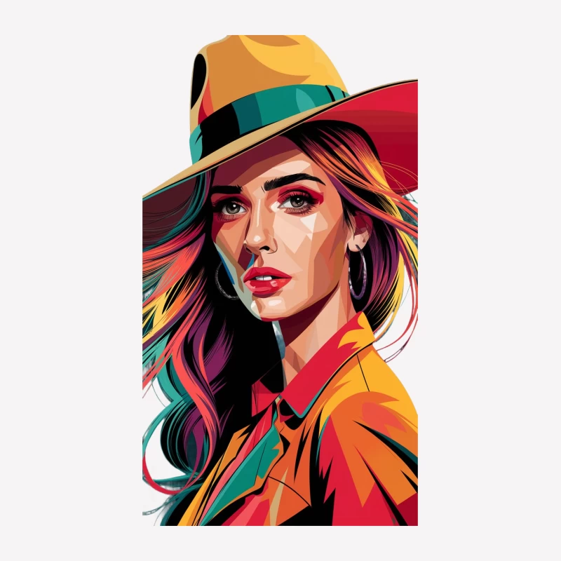 Vibrant Pop Art Portrait: Stylized Fashion Illustration Female T-Shirt