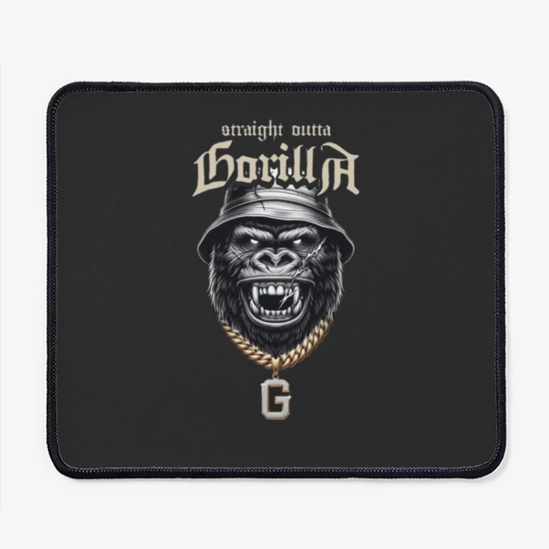 Aggressive Gorilla in Bucket Hat with Gold Chain Street Art Design Mouse Pad