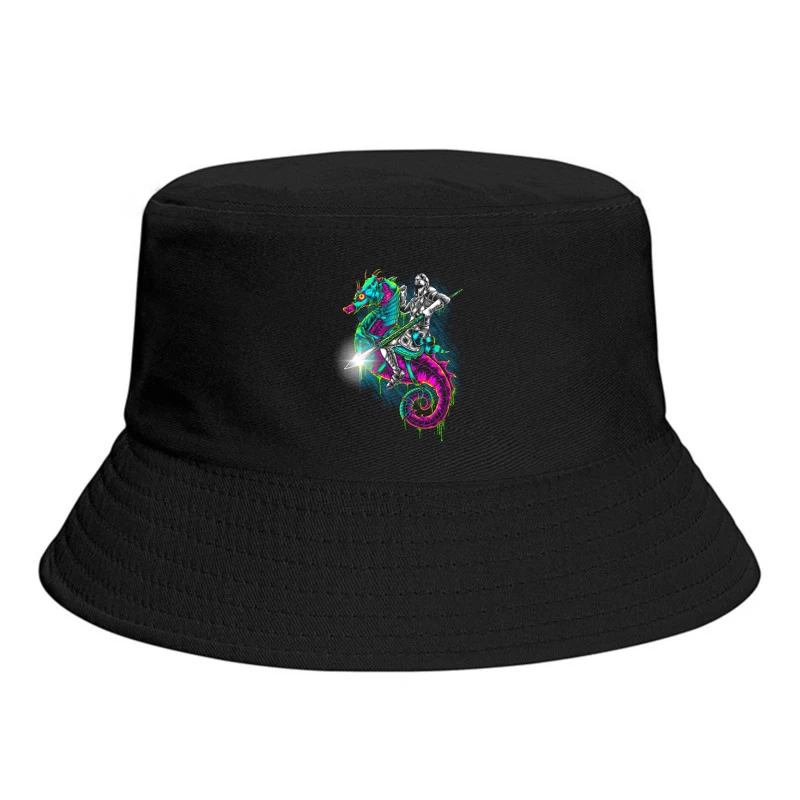 Knight Riding a Colorful Seahorse Bucket Hat