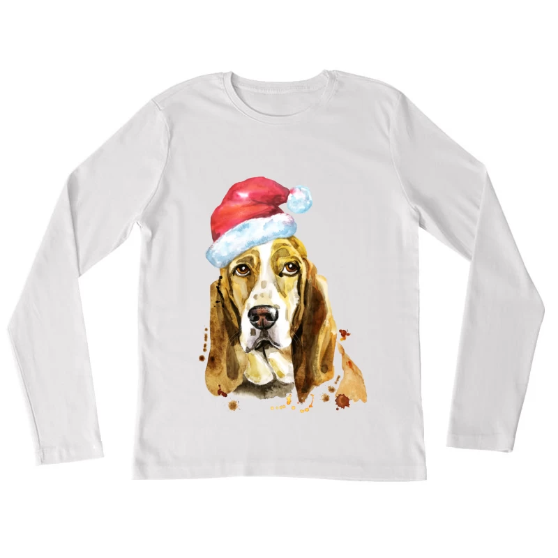 Basset Hound avec Chapeau de Noël Femme Manches Longues T-Shirt