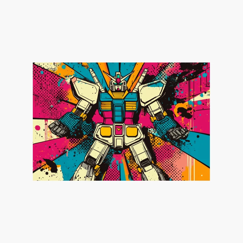 Colorful Pop Art Mecha: Retro Sci-Fi Robot in Action Cotton Tote Bag