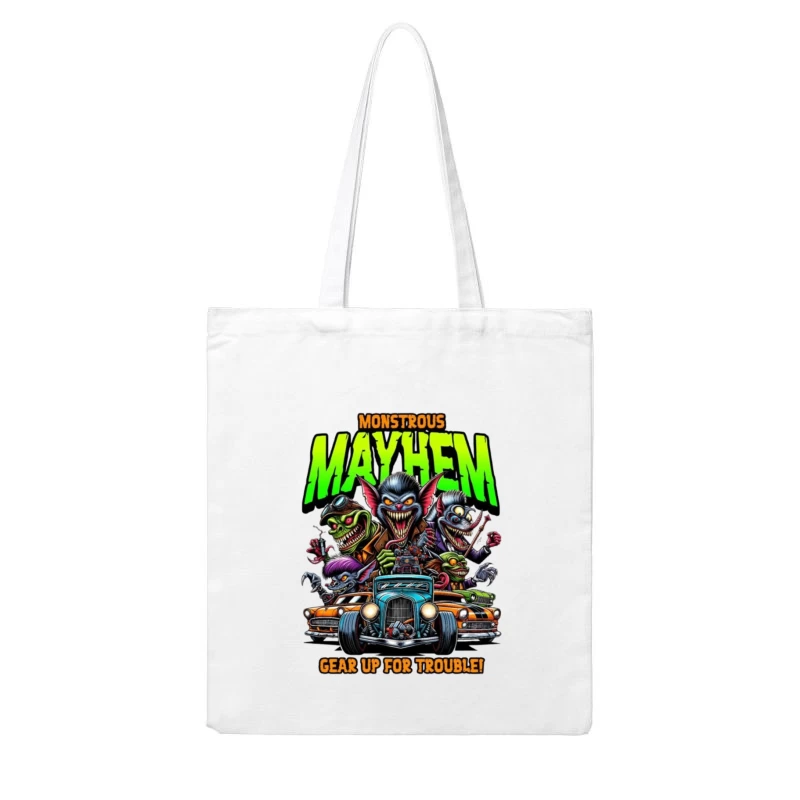 Monstrous Mayhem: Hot Rod Monsters Racing Retro Design Cotton Tote Bag