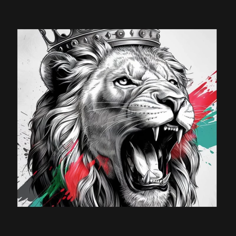 Crowned Lion's Fierce Roar with Artistic Color Splash Mouse Pad