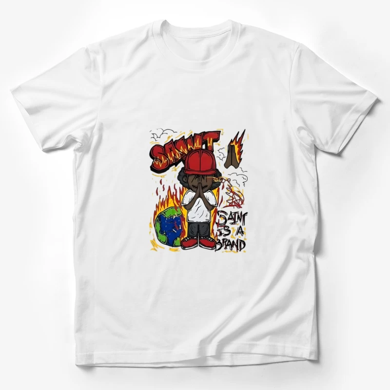 Personnage priant avec flammes et terre Homme T-Shirt