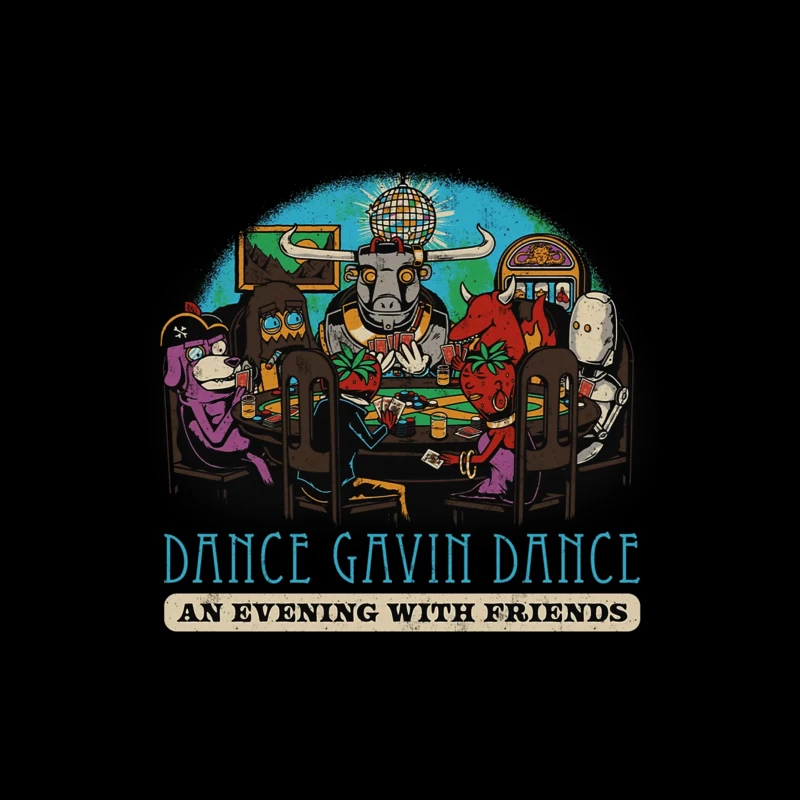 Dance Gavin Dance: Cartoon Characters Playing Poker Under Disco Ball Throw Pillow