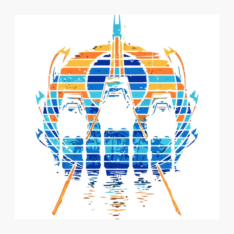 Retro Space Shuttle Launch: Colorful Geometric Sci-Fi Art Pin
