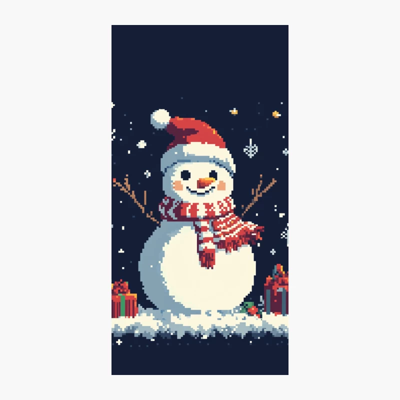 Festive Pixel Art Snowman in Winter Christmas Night Scene iPhone Case