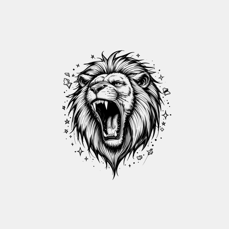 Detailed Roaring Lion Illustration in Black and White Male Tank Top