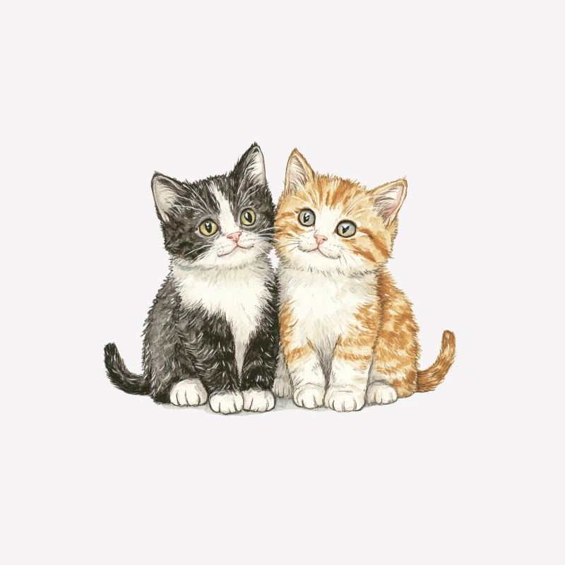 Adorable Watercolor Illustration of Two Cute Kittens Female T-Shirt