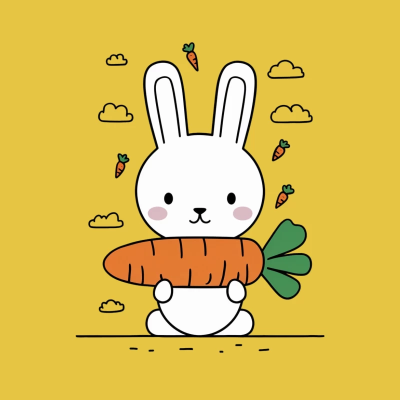 cartoon rabbit carrot cute illustration clouds kawaii simple drawing carrots bunny Female T-Shirt