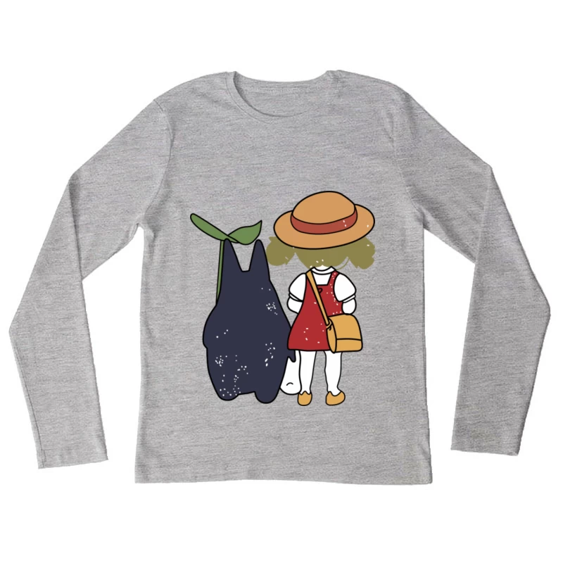 Mädchen mit Hut und Fantasiewesen Damen Langarm T-Shirt
