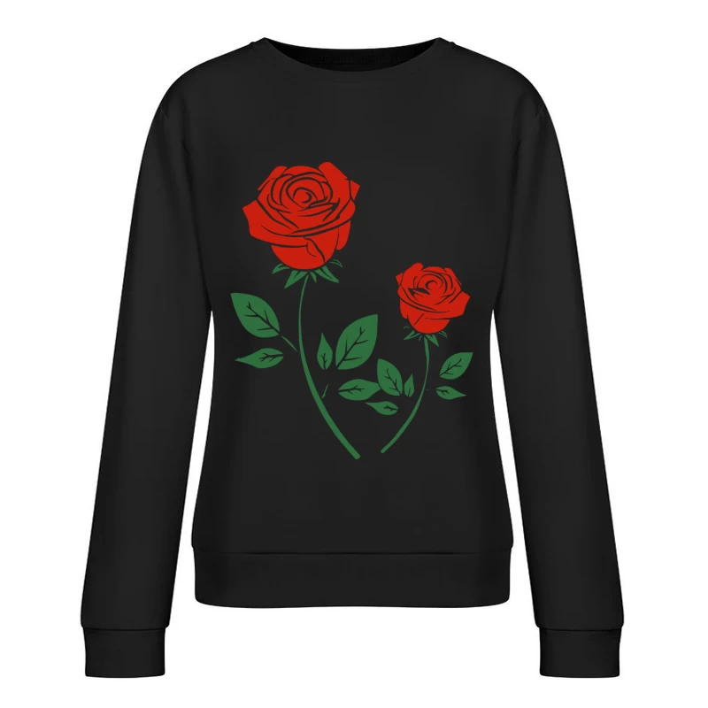 Zwei rote Rosen mit Blättern Damen Pullover Sweatshirt