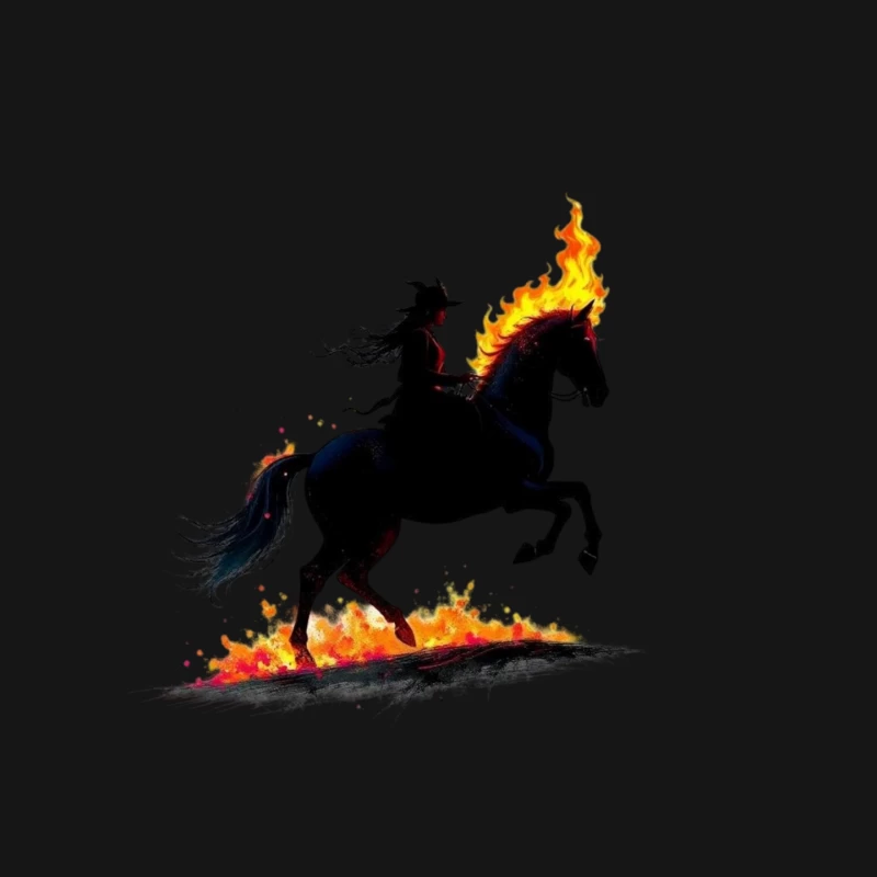 Mystical Dark Rider with Flaming Horse Silhouette Mouse Pad